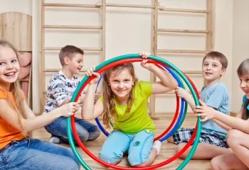 Kids at Rockwall hula hoop activity