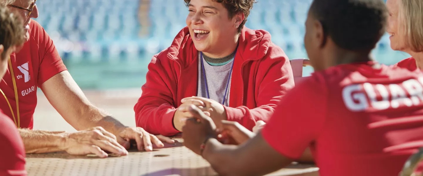 Lifeguards laughing on break
