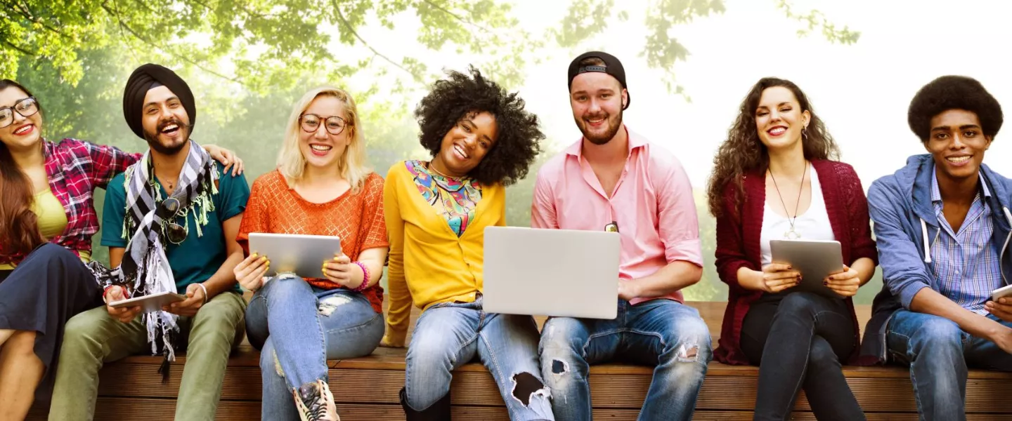 diverse college students smiling