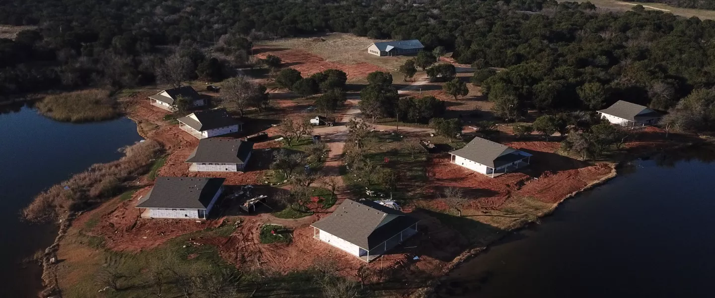 Aerial view of renovated Ray bean cabins