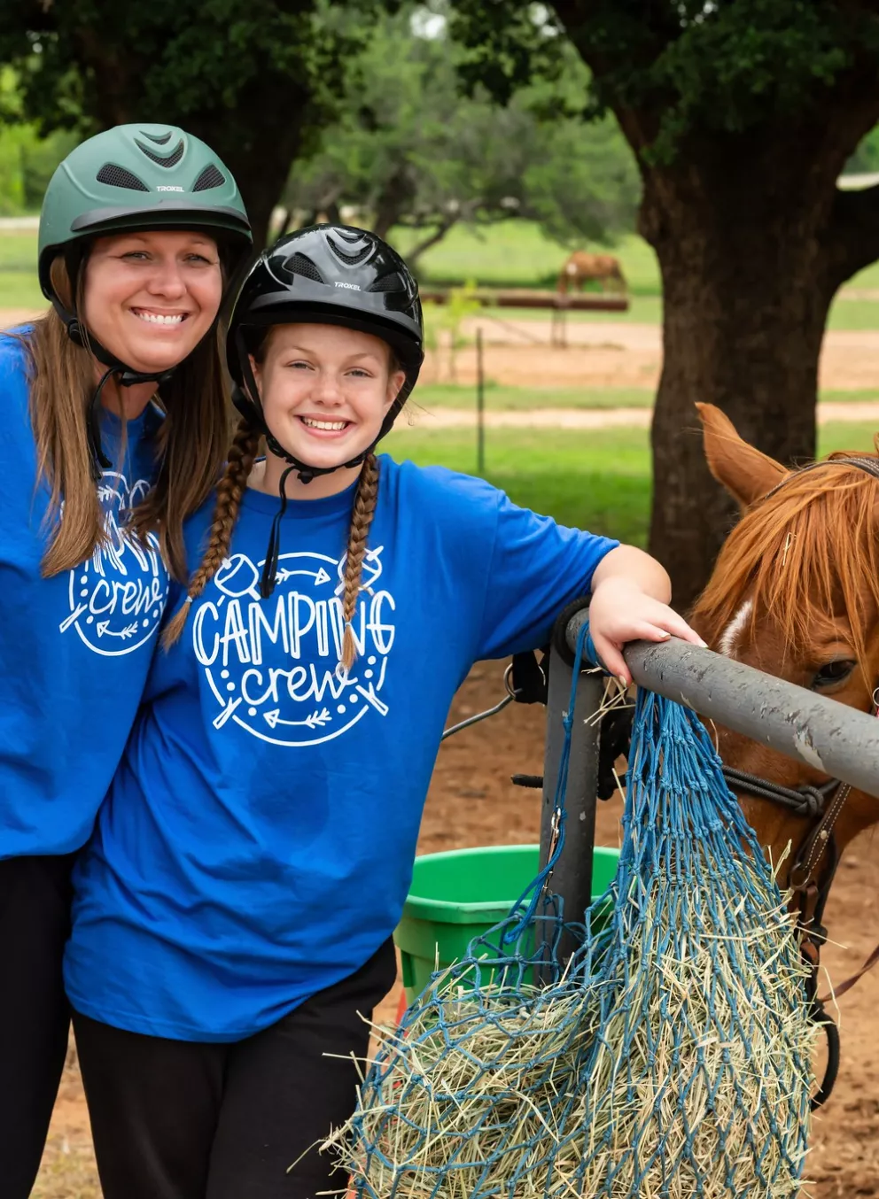 Mom and Daughter with horse at camp