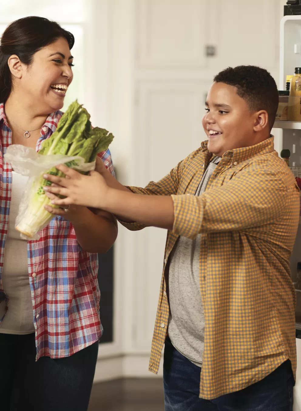 Mom and Kid with healthy food